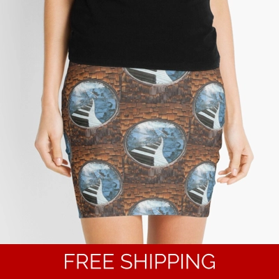 Mini Skirt Black Multi Le Studio Piano Window logo Shingle Wood